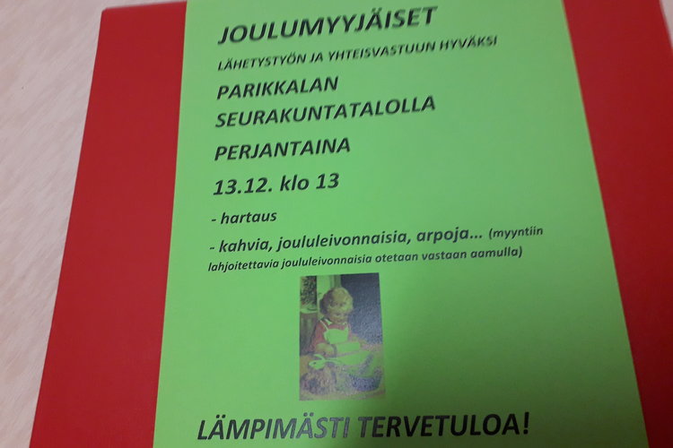 Joulumyyjäiset Parikkalan seurakuntatalolla Joulumyyjäiset Parikkalan seurakuntatalolla